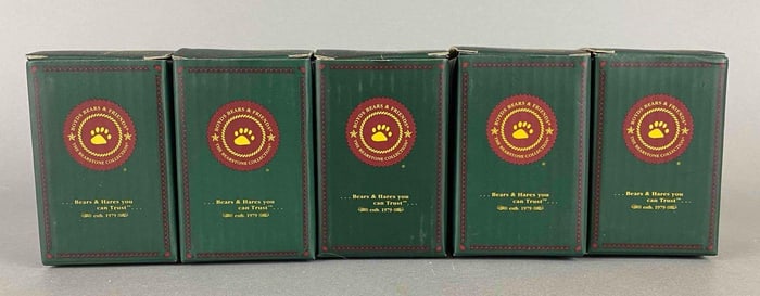 Group of 5 Resin Boyds Bear Bearstone Collection Bell Christmas Ornaments