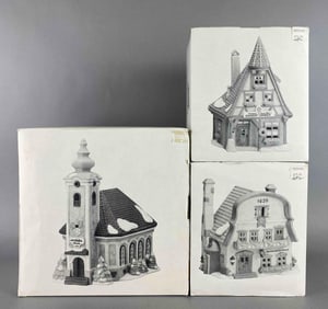 Group of 3 Department 56 Alpine Village Hand Painted Porcelain Christmas Buildings