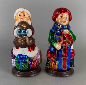Thomas Pacconi Classic Christmas Blown Glass Boy and Girl Figurines