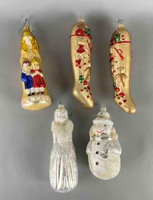 Group of 5 German Blown Glass Christmas Ornaments