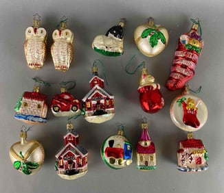 Group of 15 German Blown Glass Christmas Ornaments