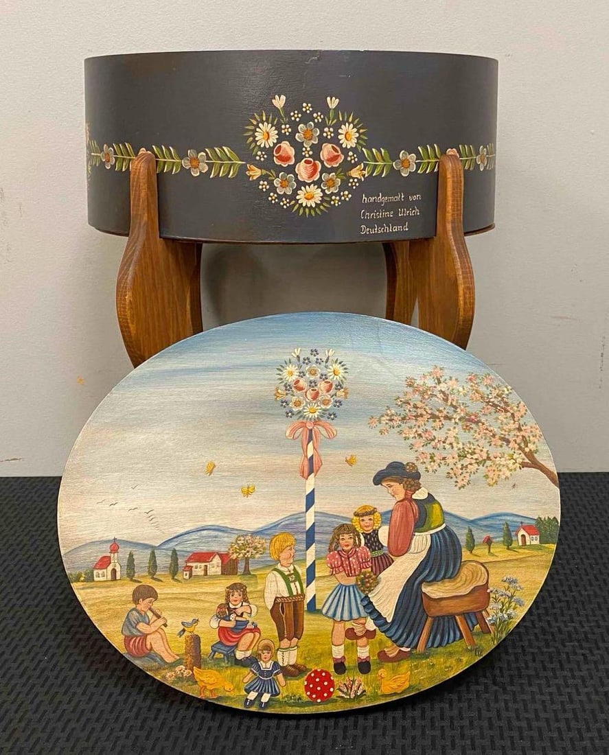 Christine Ulrich German Hand Painted Crafting Box and Stand (1 of 7)