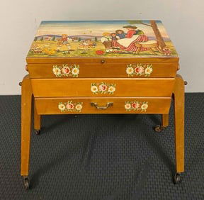 Christine Ulrich German Hand Painted Wooden Sewing Box