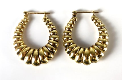 Pair of 14K Gold Ribbed Hoop Earrings
