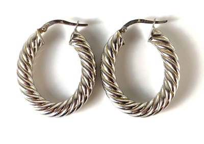 14K Italian White Gold Twist Hoop Earrings