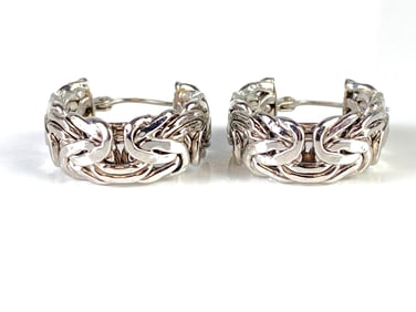 Pair of 14K Turkish White Gold Knotted Hoop Earrings