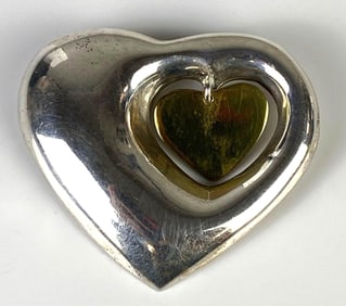 Taxco Sterling Silver Heart Brooch