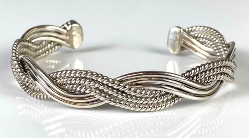 Sterling Silver Twisted Wave Cuff Bracelet