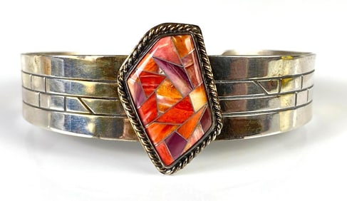 DTR Sterling Silver Spiny Oyster Inlay Cuff Bracelet
