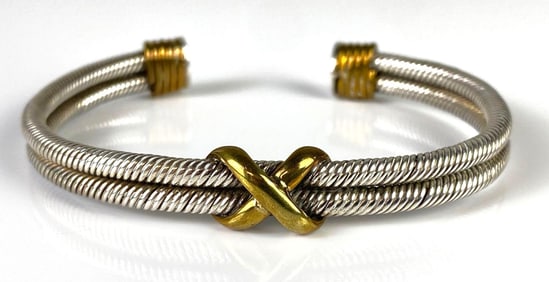 Sterling Silver and Brass Rope Cuff Bracelet