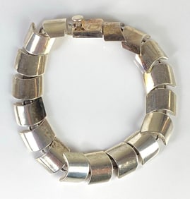 Taxco Sterling Silver Signed Chevron Link Bracelet