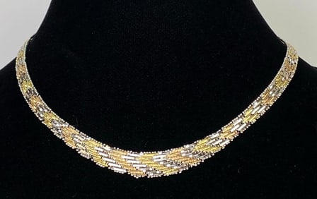 Sterling Silver Tri-Colored Vermeil Chevron Link Necklace