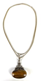 Sterling Silver Chain Necklace with Tigers Eye Pendant