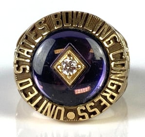 14K Gold US Bowling Congress 800 Series Ring with Diamond Accent Stone
