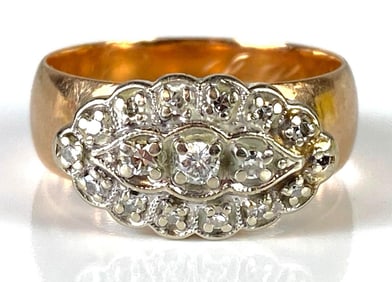 14K Gold Diamond Cluster Ring
