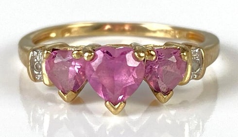 10K Gold Pink Sapphire and Diamond Heart Ring