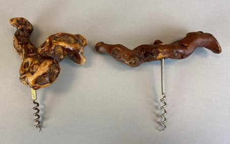 Group of 2 French Grapevine Wood Corkscrews