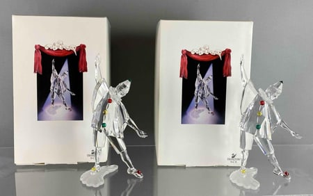 Group of 2 Swarovski Crystal Masquerade Pierrot Figurines with Boxes