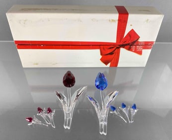 Swarovski Crystal Large and Small Tulip Figurines with Box