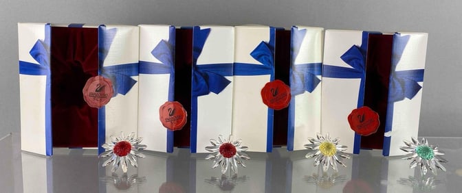 Group of 4 Swarovski Crystal Marguerite Figurines with Box