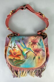 Anuschka Hand-Painted Hummingbird Leather Purse