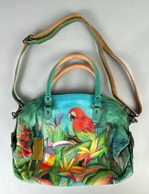 Anuschka Hand-Painted Parrot Leather Purse