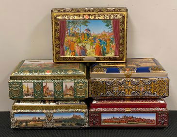 Group of 5 Schmidt Cookie Tins