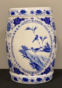 Blue and White Stoneware Stool