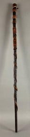 Antique Folk Art Carved Wood Serpent Cane