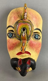 Vintage Mexican Folkart Carved Wood Mask