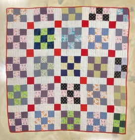 Floral Patchwork Hand-Stitched Quilt
