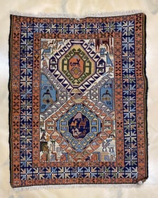 Small Antique Turkish Rug with Animal Patterning