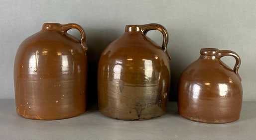 Group of 3 Antique Albany Brown Slip Stoneware Jugs