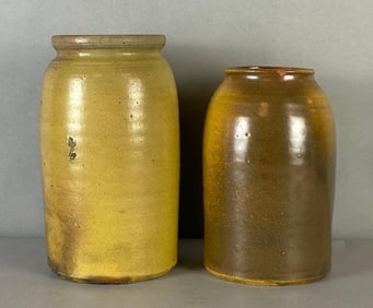 Group of 2 Antique Wax Sealer Stoneware Jars