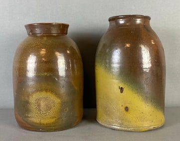 Group of 2 Antique Wax Sealer Stoneware Jars