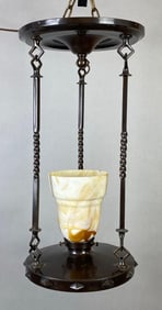 3 Square Spandel Light Fixture with Carmel Slag Glass Shade