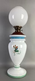 Hand Painted Floral White Glass Oil Table Lamp