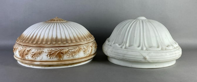 Group of 2 White Pressed Glass Satin Lamp Shades