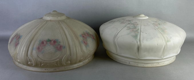Group of 2 Frosted Glass Reverse Painted Floral Lamp Shades