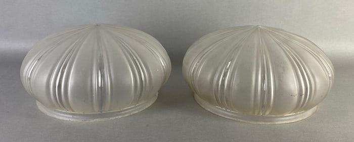 Group of 2 Satin Ribbed Glass Lamp Shades