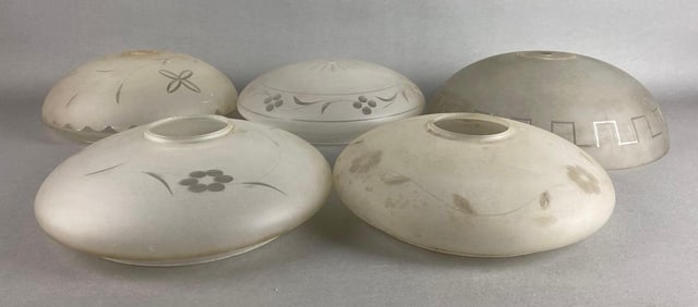 Group of 5 Frost Cut to Clear Glass Lamp Shades
