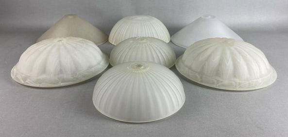 Group of 7 Pressed Frosted Glass Lamp Shades