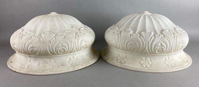 Group of 2 Glass White Pressed Lamp Shades