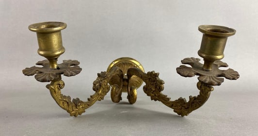 Antique 1880s Gilt Brass Candle Wall Sconce
