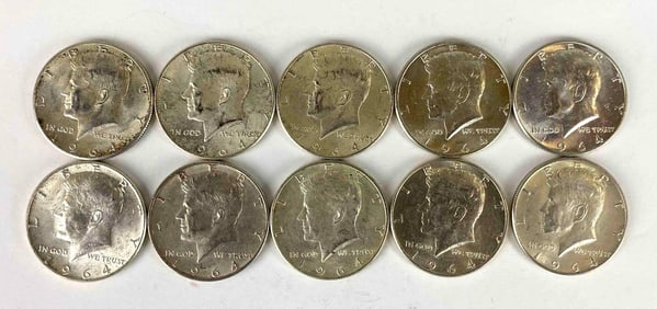 Group of 10 1964 Kennedy Silver Half Dollars