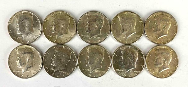 Group of 10 1964 Kennedy Silver Half Dollars