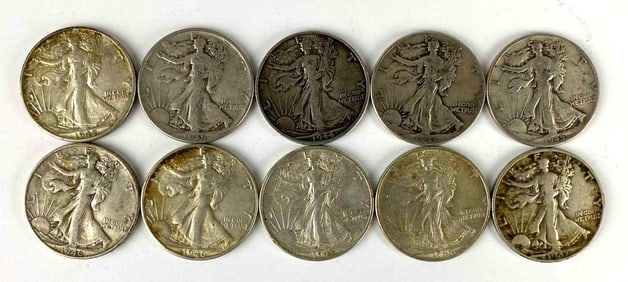 Group of 10 Walking Liberty Silver Half Dollars