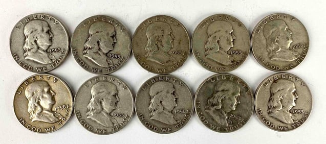 Group of 10 Franklin Silver Half Dollars