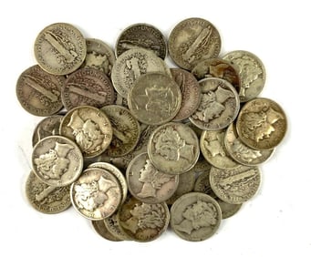 Group of 38 Mercury Silver Dimes