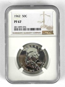 1962 NGC Graded PF67 Ben Franklin Silver Half Dollar
